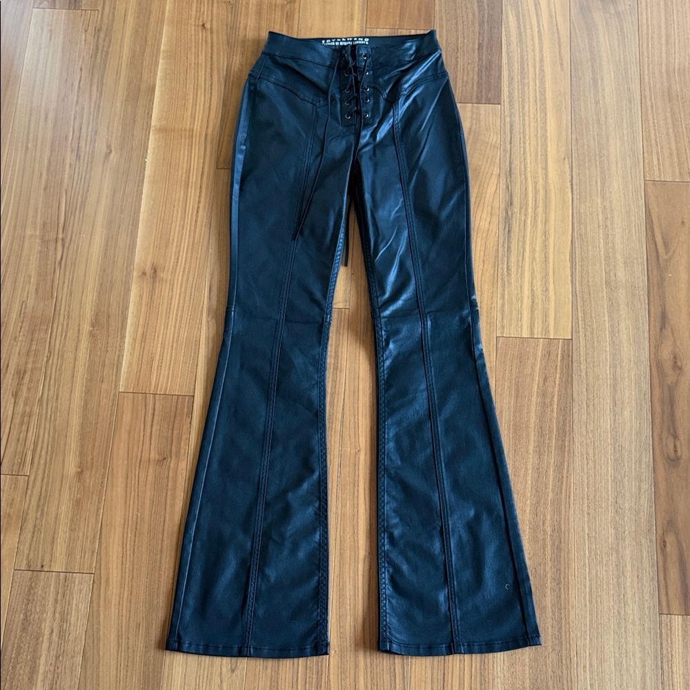 Idyllwind Black Faux Leather Lace-Up Flare Pants